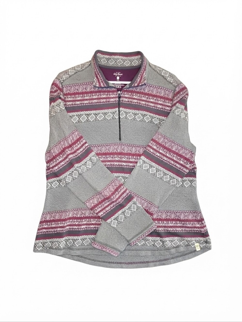 Old Ranch Teigen Fair Isle 1/4 Zip Pullover Womens XL Gray Burgundy Knit
